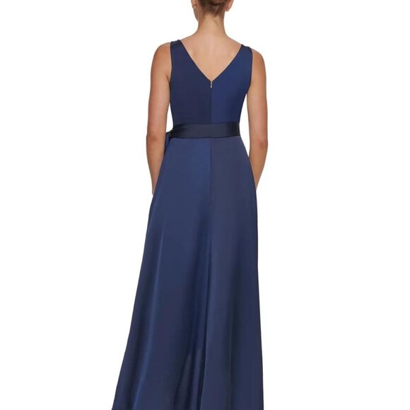 DKNY Women's Faux-Wrap Tie-Waist Satin Crepe Dress - Picture 2 of 5